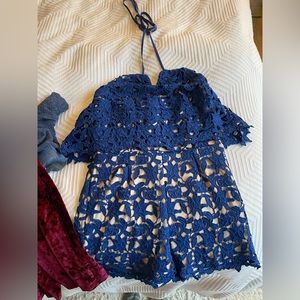 Blue lace romper